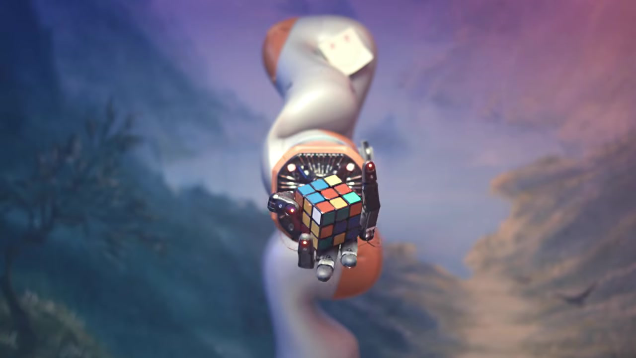 Robot hand holding a Rubik's Cube